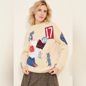 Free People Riley Cream Cable Knit Patchwork Sweater
